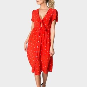 EVERLY Women's Polka Dot with Front Tie Dress Red Size S